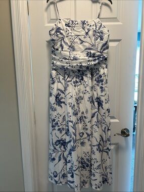 White Maxi Dress with Blue Floral Print